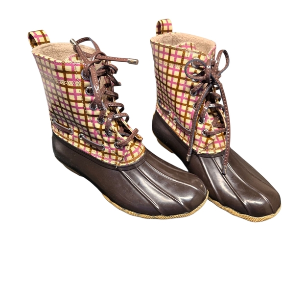 Sperry Top-Sider Brown and Pink Rain Boots Watweproof Women's 6.5 - Picture 1 of 9